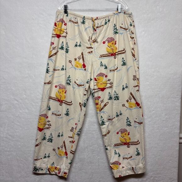 Nick & Nora Vintage Christmas Skiing Rubber Duckie Flannel Pajama Set Size XL - Picture 9 of 15